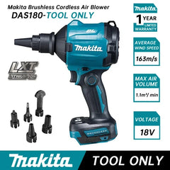 Makita DAS180 18V LXT Brushless Cordless Air Blower Nozzles - Clean Dust/Leaves/Cars/Electronics & Workshop (Tool Only)