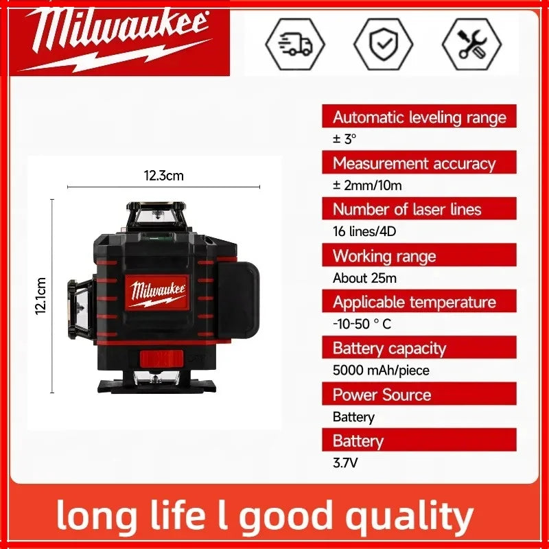 Milwaukee 3D/4D Laser Level 12/16 Lines Horizontal And Vertical Control 16 Lines 360° Self-leveling Laser Levels Power Tools