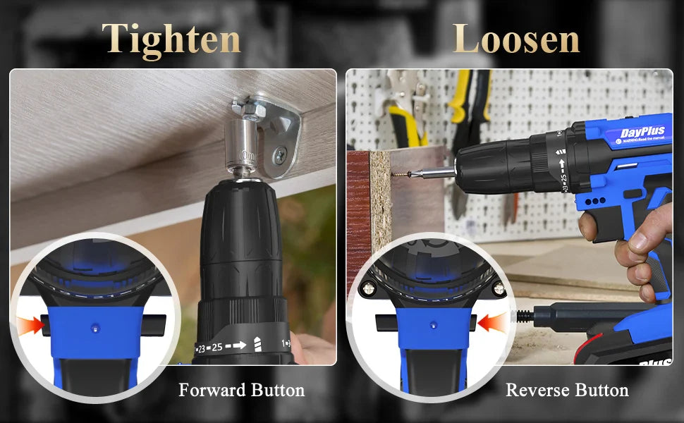 Cordless Drill Kit Electric Screwdriver Kit, 45Nm Cordless Combination Drill, LED Work Light, Home and Garden DIY Project Kit