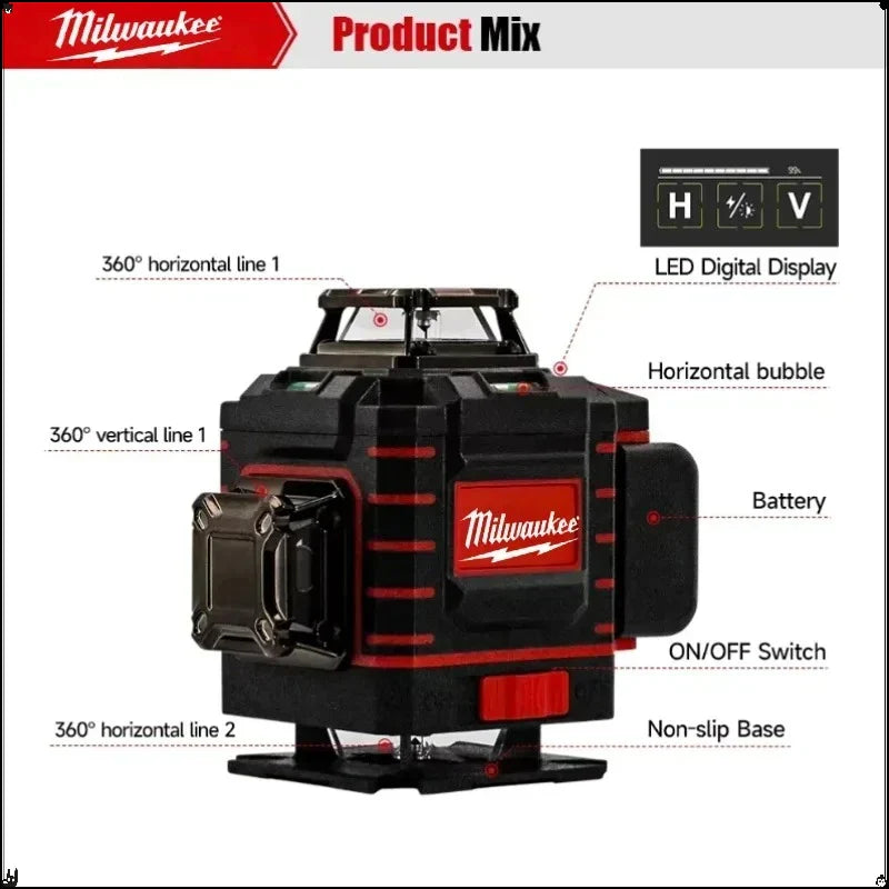 Milwaukee 3D/4D Laser Level 12/16 Lines Horizontal And Vertical Control 16 Lines 360° Self-leveling Laser Levels Power Tools