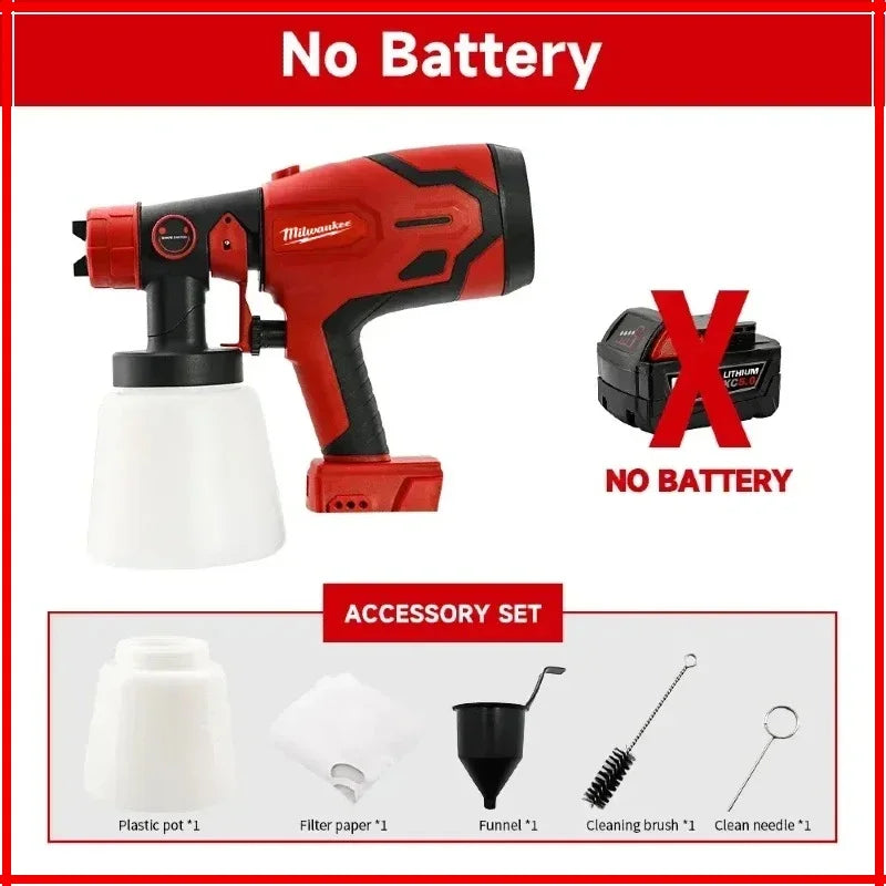 Milwaukee 800ML Paint Spray Gun Tank & 600W 39000 RPM Brushless Motor Auto Furniture Wall Car Sprayer For Milwaukee Battery
