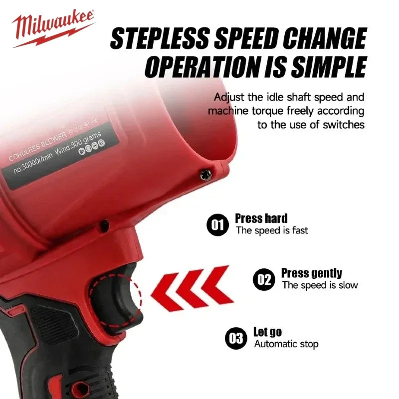 Milwaukee 30000r/min  Electric Air blower Super Strong Wind Force  18V Battery Cordless Pin Turbojet Fan Car Dust Removal Tool