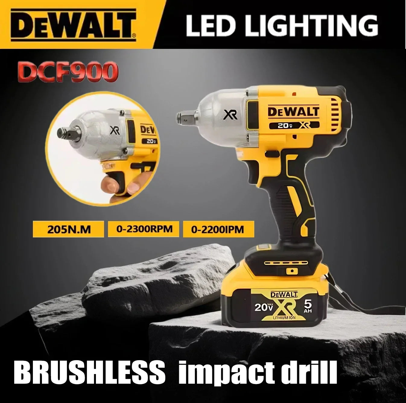 DeWALT DCF900 20v Wireless impact wrench, High torque Brushless Impact Gun, Electric tools
