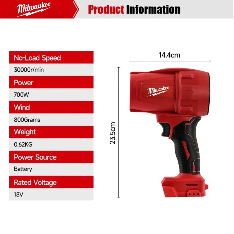 Milwaukee 30000r/min  Electric Air blower Super Strong Wind Force  18V Battery Cordless Pin Turbojet Fan Car Dust Removal Tool